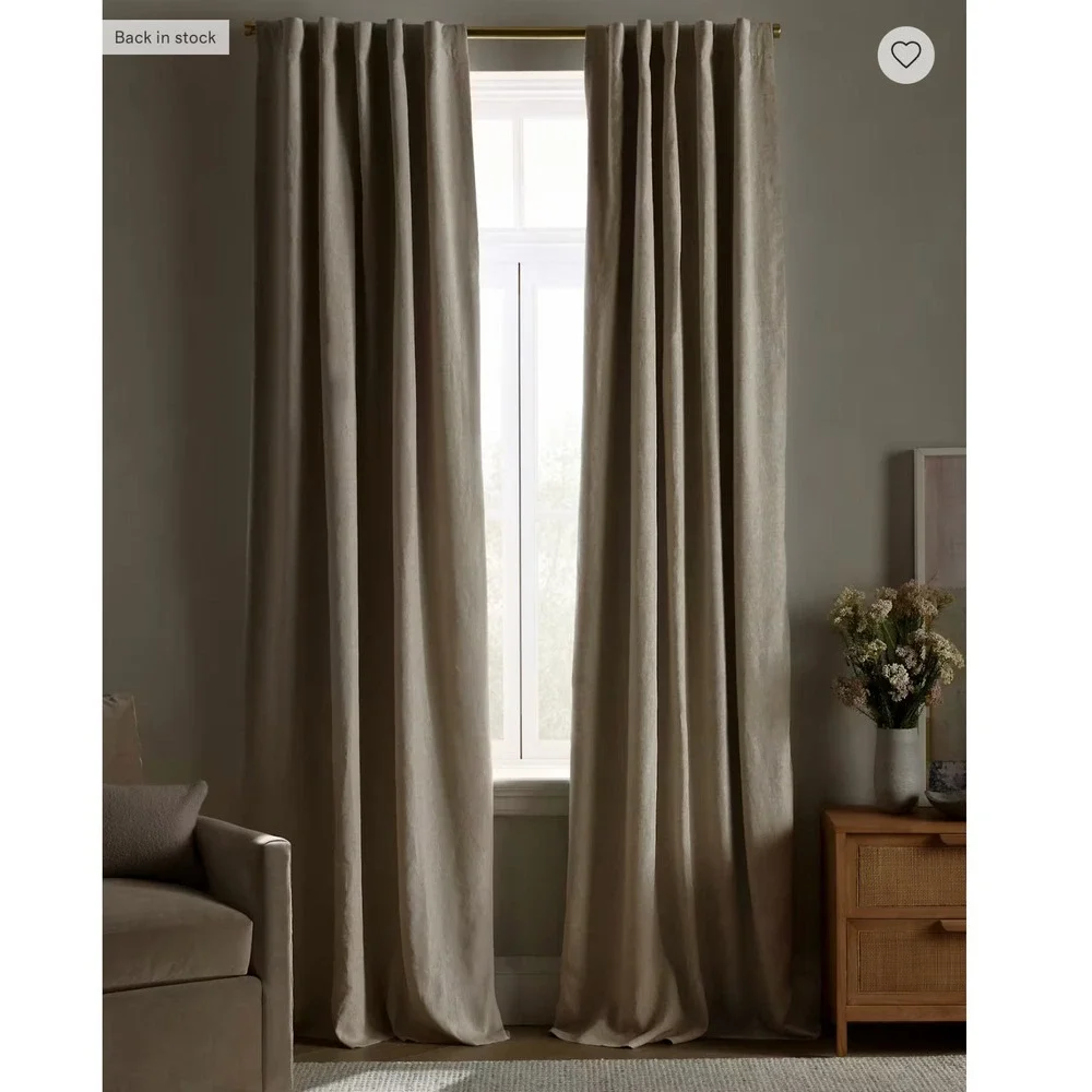 Quince European Linen True Blackout Curtain size 48x120 Flax ONE CURTAIN ONLY